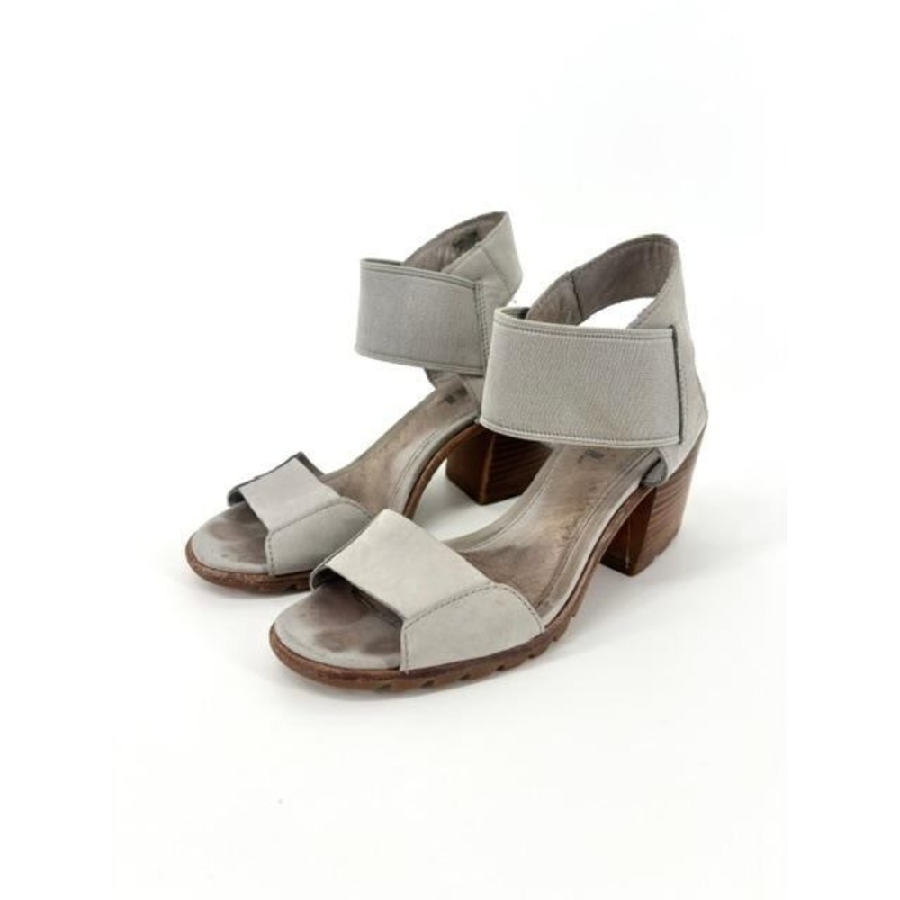 Sorel Nadia Leather Heeled Sandal Size 8 Dove Gray Block Heel Neutral Rubber